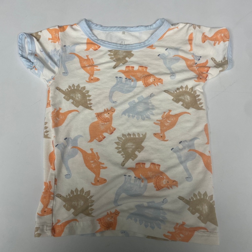 Milkberry Pajamas Kids 4T Dinosaur Bamboo Rayon Short Sleeve Set White Orange - Picture 2 of 7
